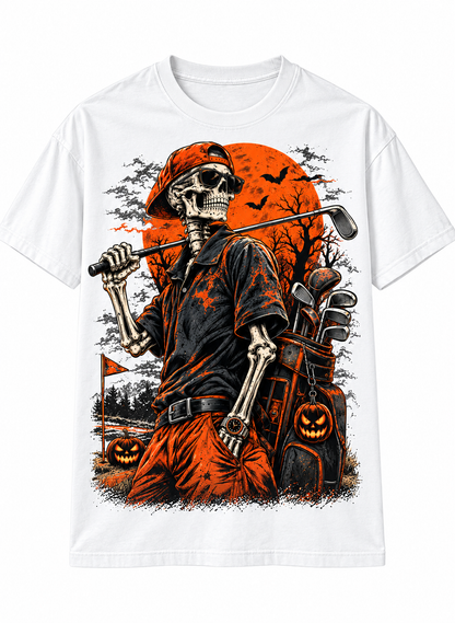 Skeleton Golfer Halloween T-Shirt – Vintage Spooky Golf Tee