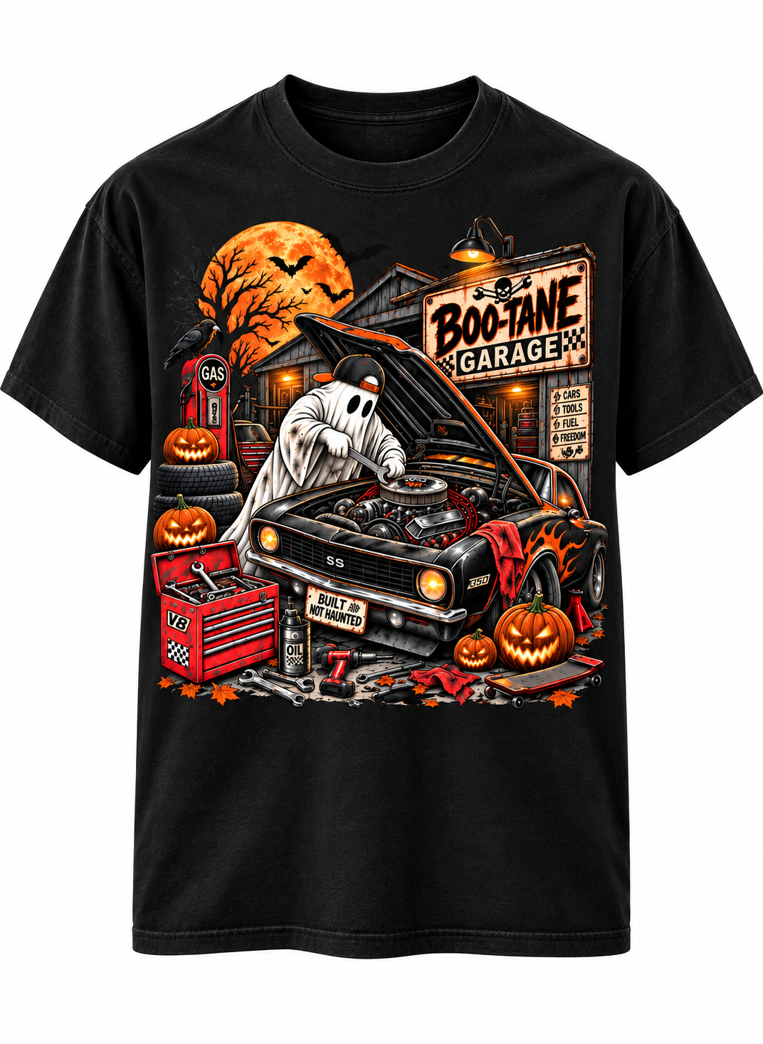 Ghost Mechanic Halloween T-Shirt – Spooky Garage Classic Car Tee