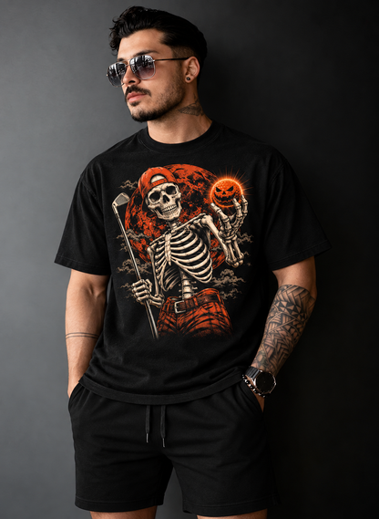 Skeleton Golfer Halloween T-Shirt – Spooky Vintage Golf Tee