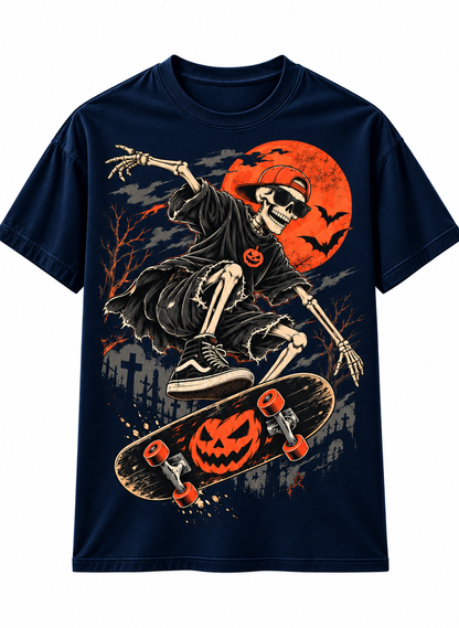 Skeleton Road Trip Halloween T-Shirt – Spooky Classic Car Tee