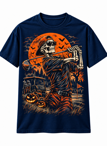 Skeleton Golfer Halloween T-Shirt – Spooky Vintage Golf Tee