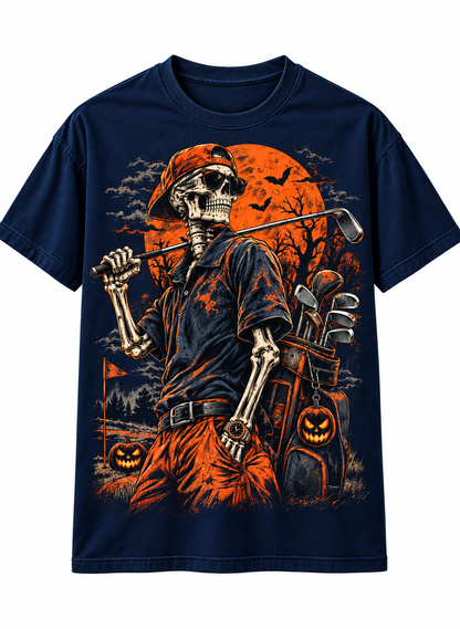 Skeleton Golfer Halloween T-Shirt – Vintage Spooky Golf Tee