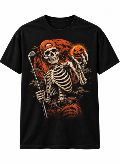 Skeleton Golfer Halloween T-Shirt – Spooky Vintage Golf Tee