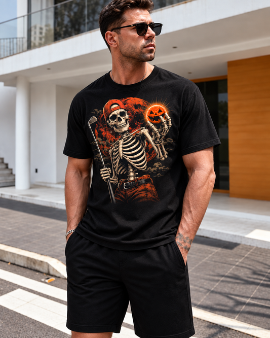 Skeleton Golfer Halloween T-Shirt – Spooky Vintage Golf Tee