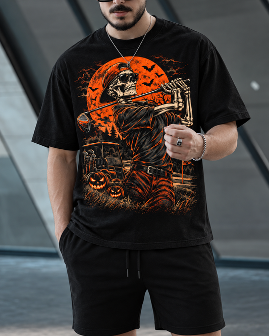 Skeleton Golfer Halloween T-Shirt – Spooky Vintage Golf Tee