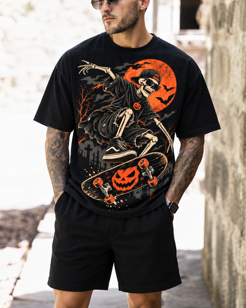 Skeleton Road Trip Halloween T-Shirt – Spooky Classic Car Tee