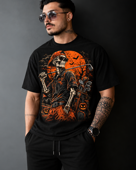 Skeleton Golfer Halloween T-Shirt – Vintage Spooky Golf Tee